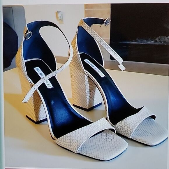 TARA SQUARE TOE SNAKE EMBOSSED BLOCK HEEL SANDAL - Picture 2 of 15